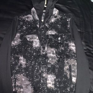 XXX RUDE BLACK GALAXY PRINT DENIM HOODED JACKET